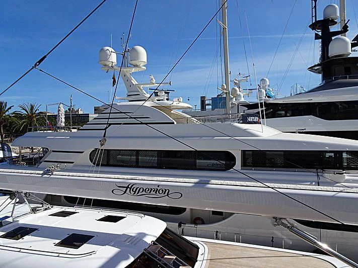 a white yacht in the water aboard HYPERION Yacht for Charter