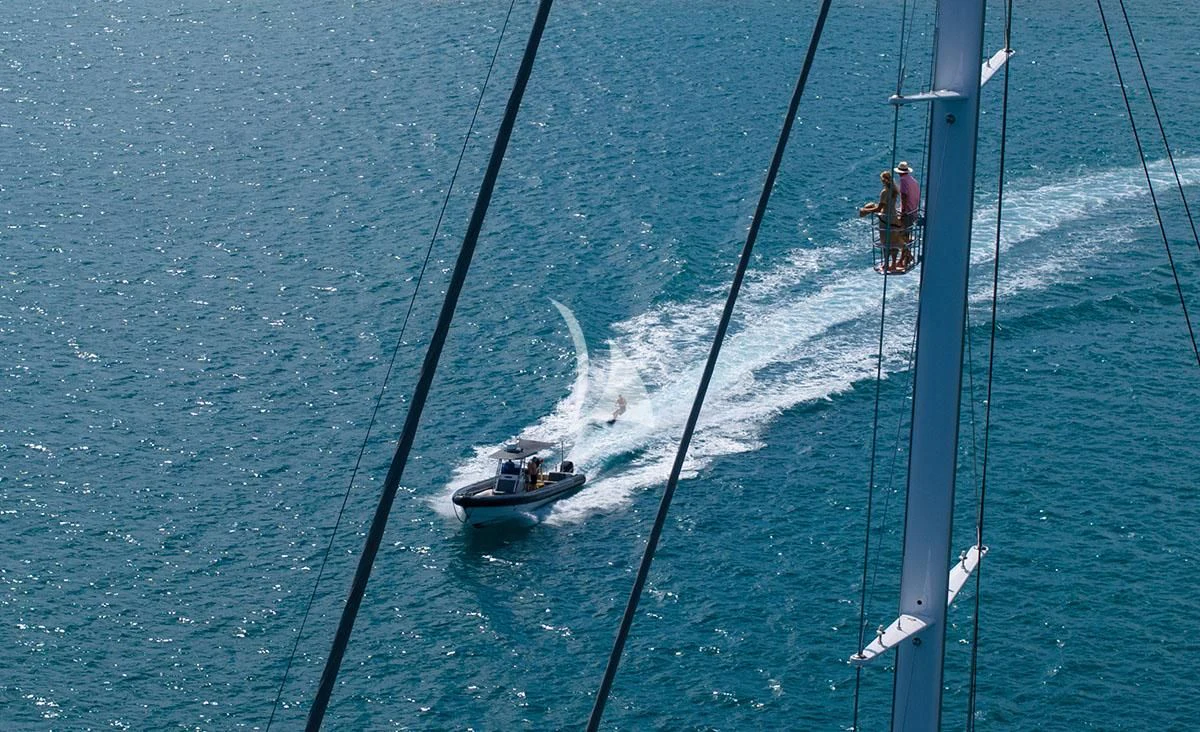 a boat with people on it aboard HYPERION Yacht for Charter