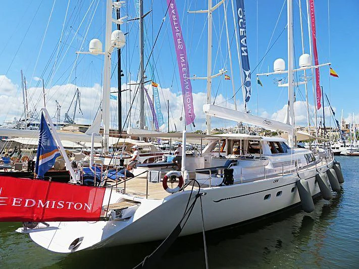 a boat with flags on it aboard HYPERION Yacht for Charter
