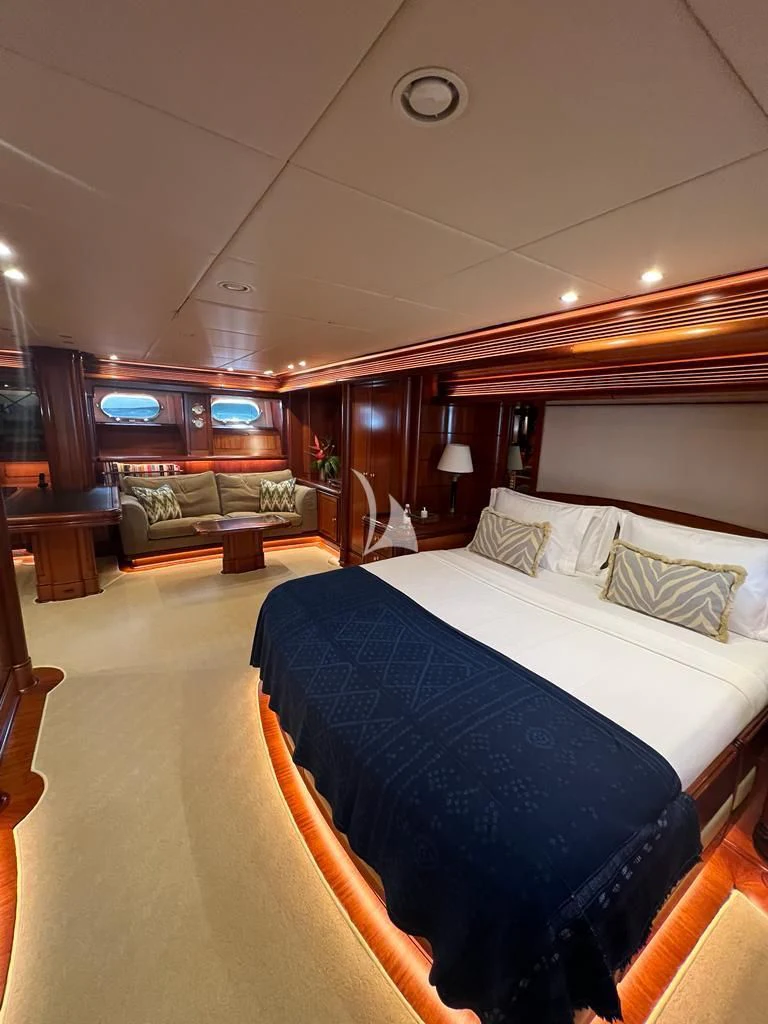 a bed in a room aboard HYPERION Yacht for Charter