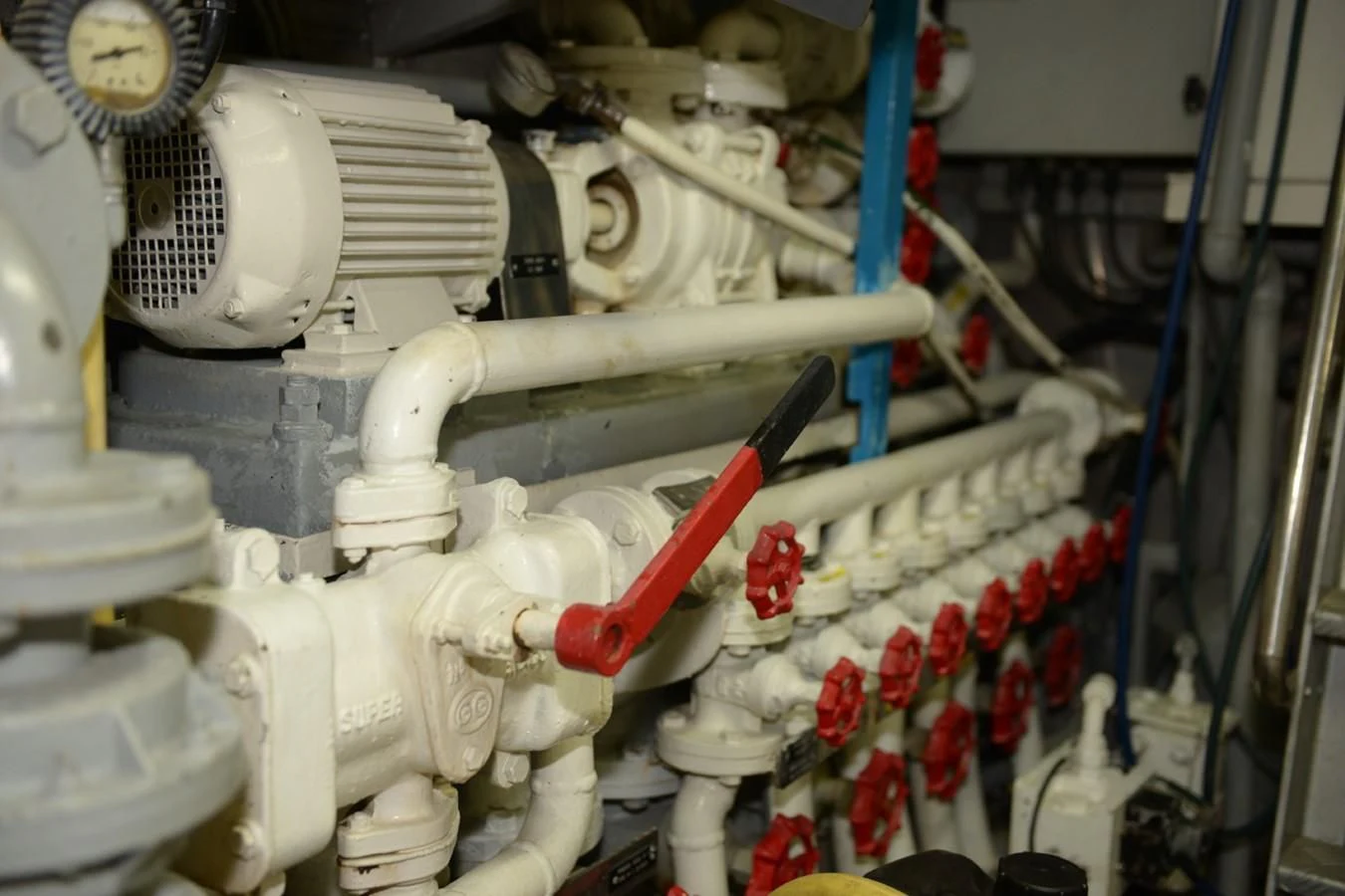 several white pipes with red caps aboard MISTER P Yacht for Sale