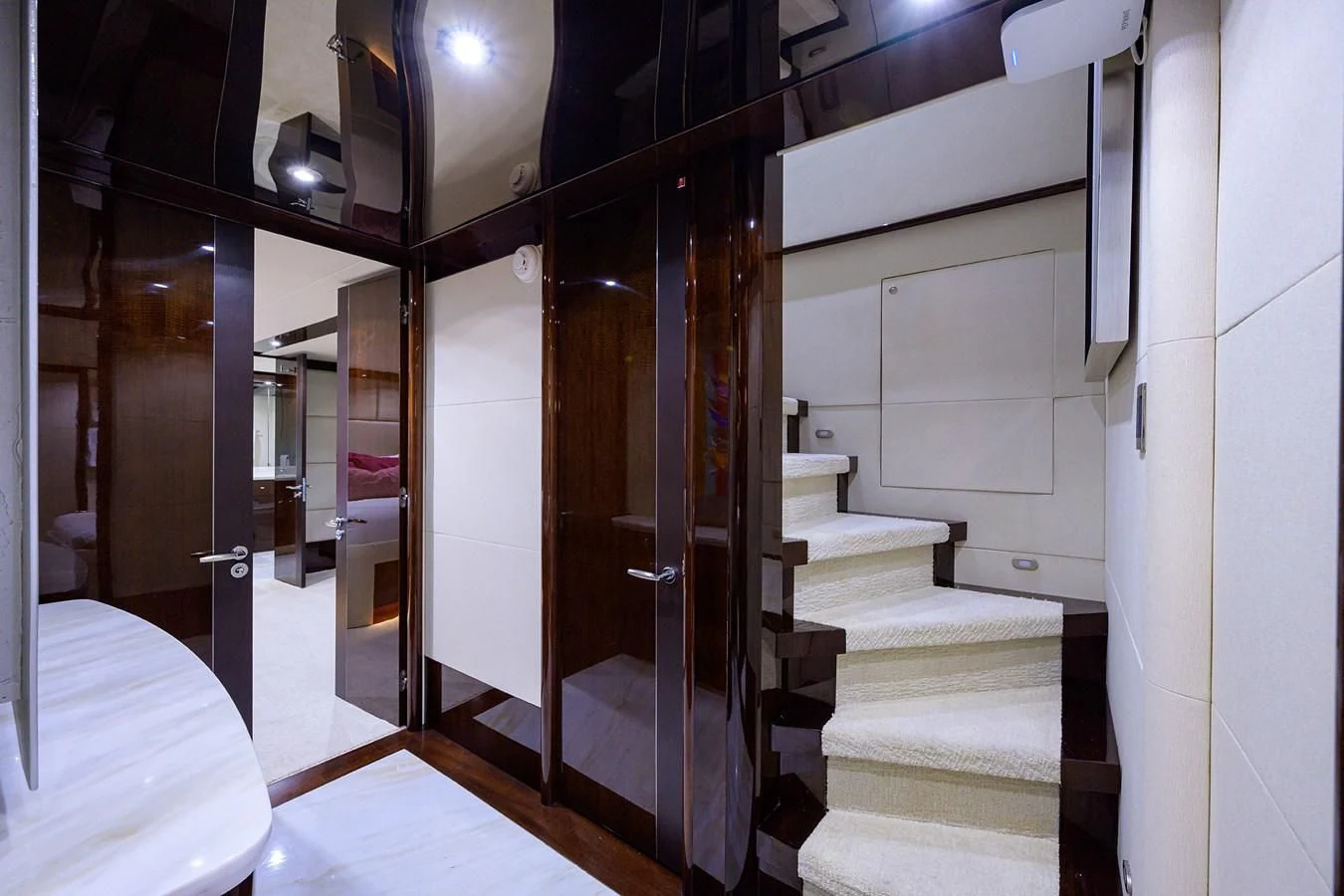 a room with a bed and a closet aboard THE JOB FATHER Yacht for Sale