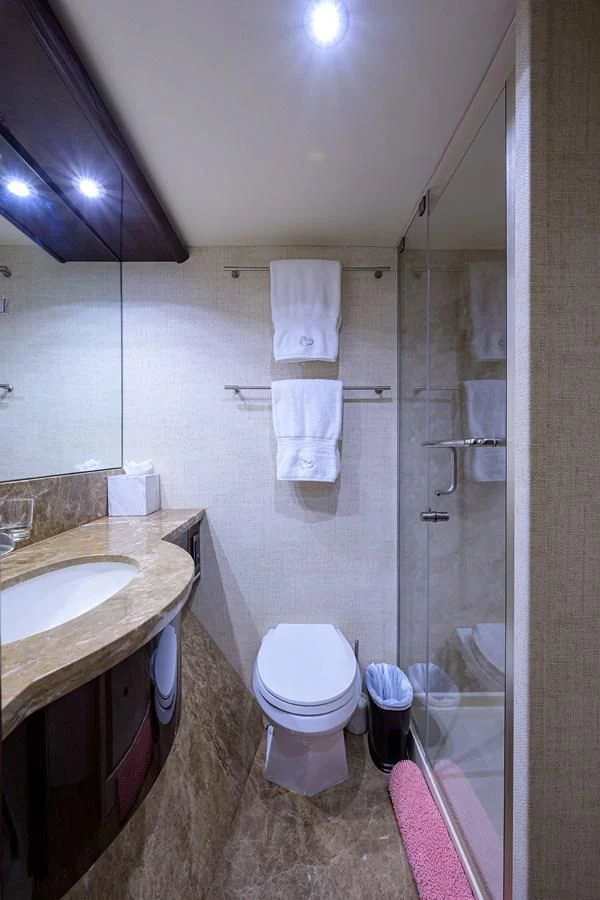 a bathroom with a sink toilet and shower aboard THE JOB FATHER Yacht for Sale
