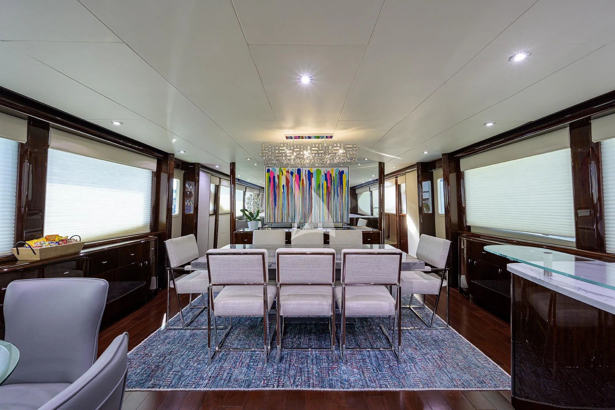a large living room with a piano aboard THE JOB FATHER Yacht for Sale
