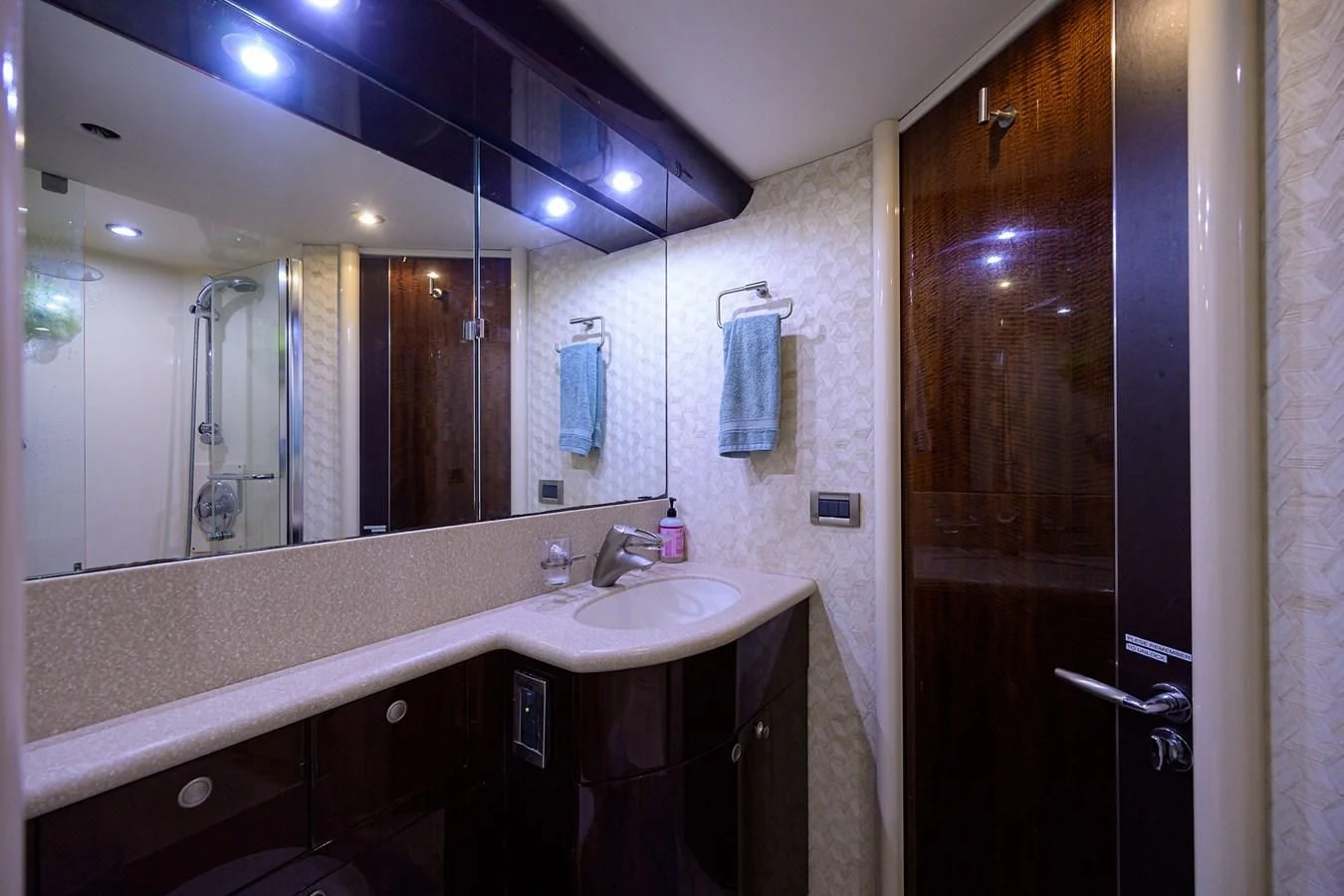 a bathroom with sinks and mirrors aboard THE JOB FATHER Yacht for Sale