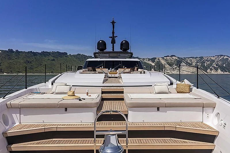 a white boat with a black top aboard JAG'B Yacht for Sale