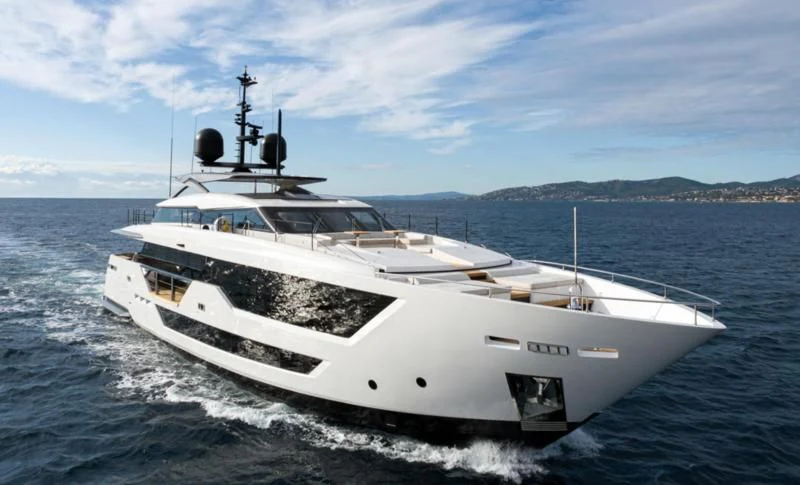 a white yacht on the water aboard JAG'B Yacht for Sale