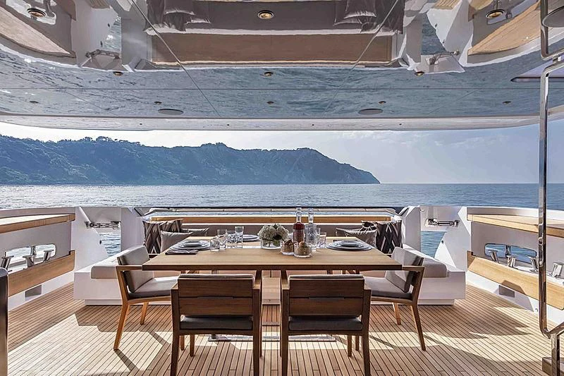 a table on a boat aboard JAG'B Yacht for Sale