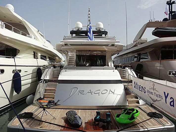 a group of boats on a dock aboard DRAGON Yacht for Sale