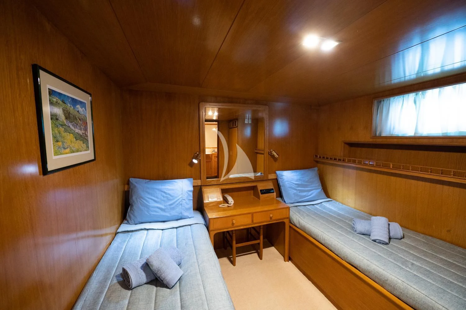 a couple of beds in a room aboard ELENA Yacht for Sale