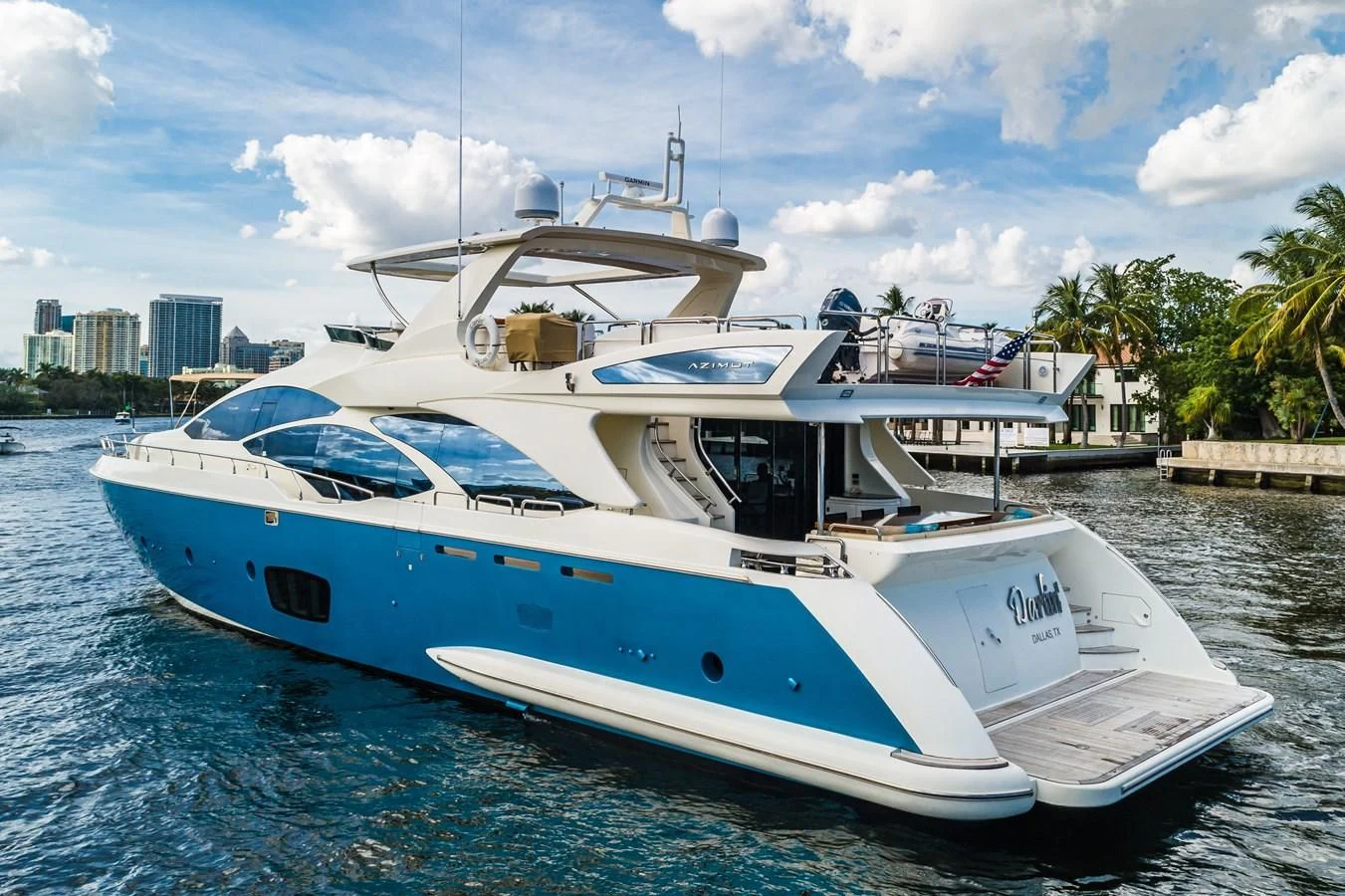 a white boat in the water aboard LIBERTY BLUE Yacht for Sale