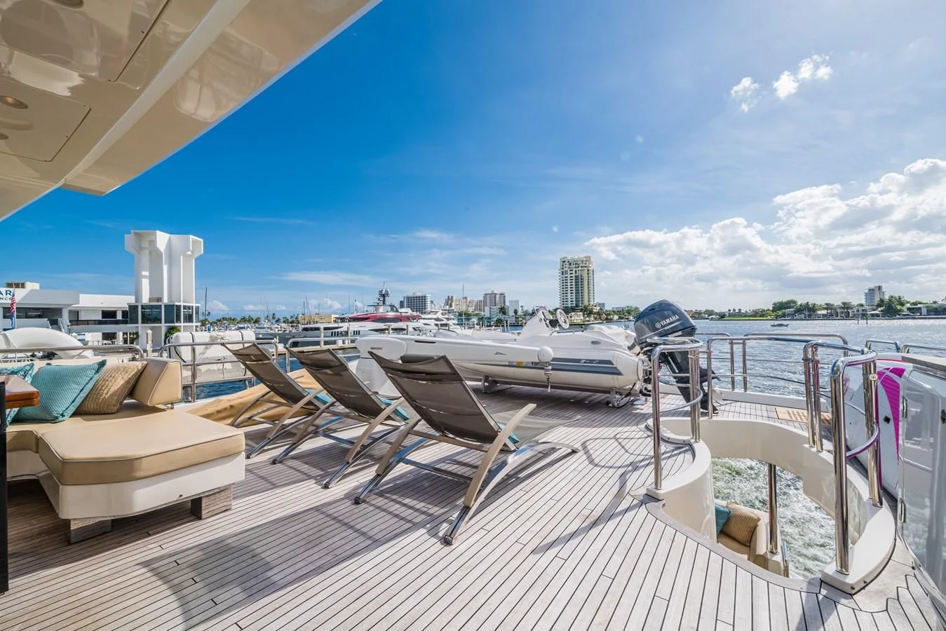 a boat on a dock aboard LIBERTY BLUE Yacht for Sale