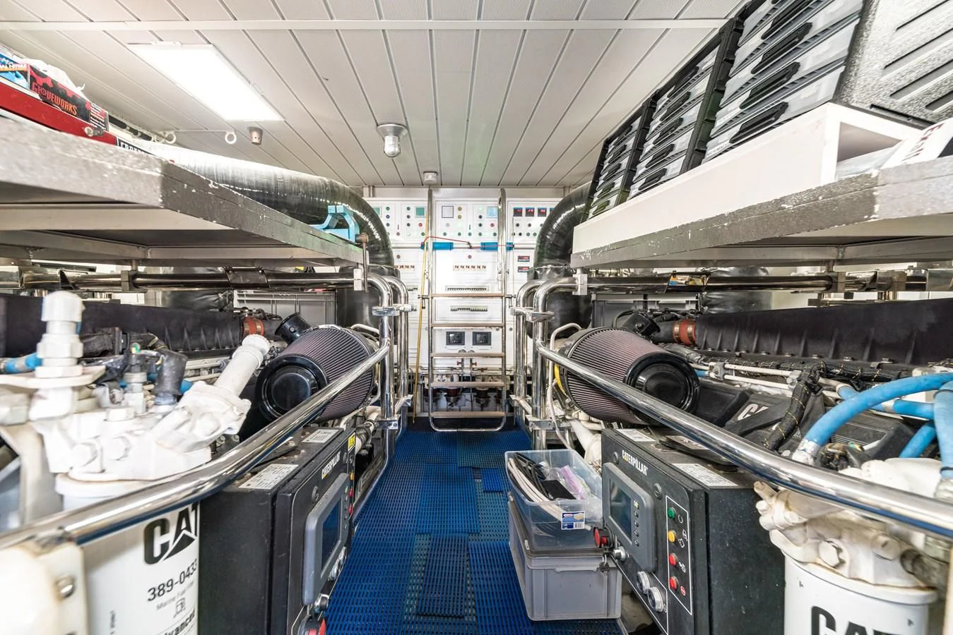 a room full of machines aboard LIBERTY BLUE Yacht for Sale