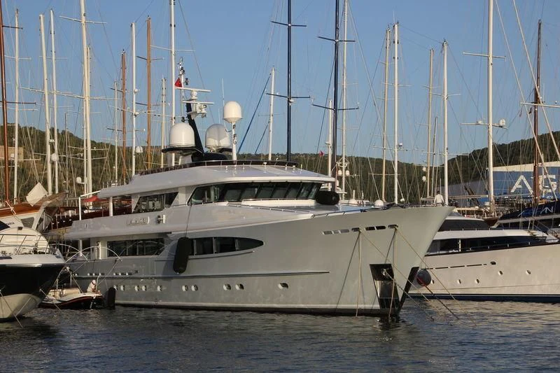 a group of boats in a harbor aboard UNEXPECTED Yacht for Sale