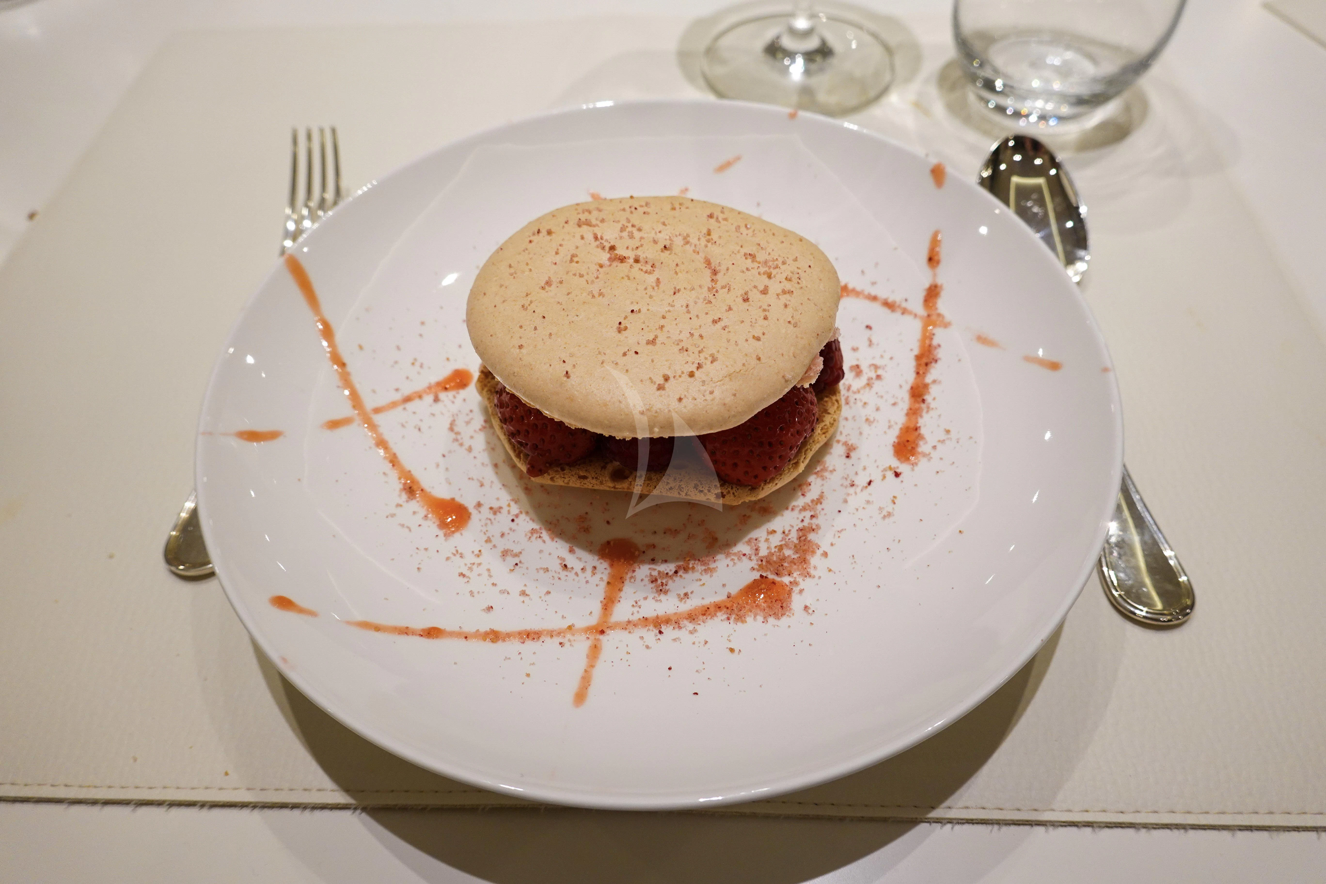 a plate with food on it aboard UNEXPECTED Yacht for Sale