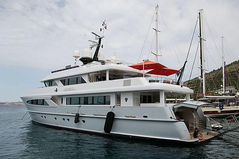 a large white boat in the water aboard UNEXPECTED Yacht for Sale