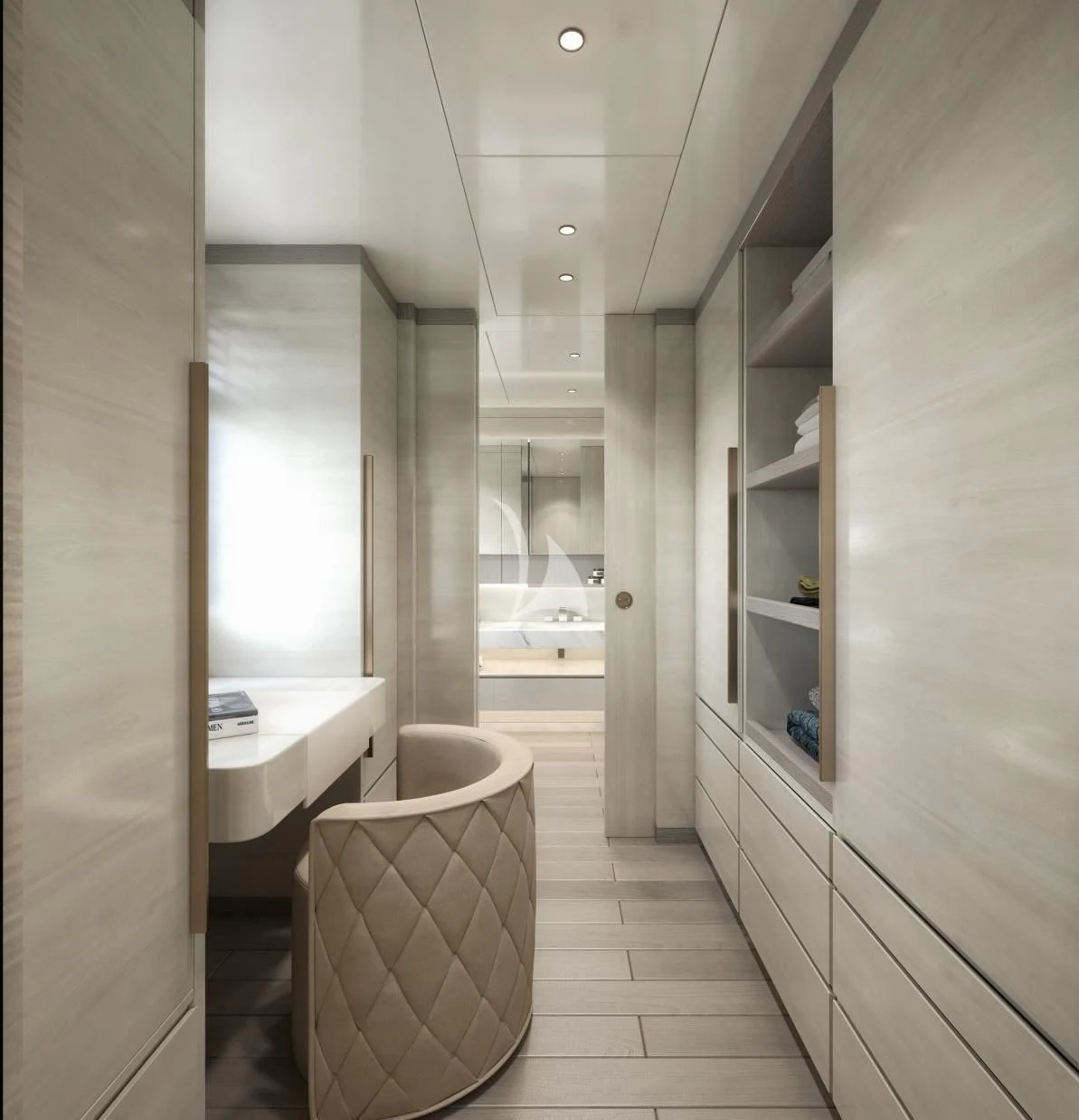 a bathroom with a sink and a mirror aboard BIRUBI Yacht for Sale