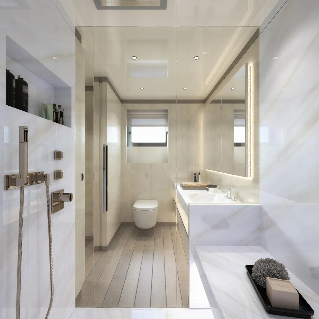 a bathroom with a tub sink and toilet aboard BIRUBI Yacht for Sale