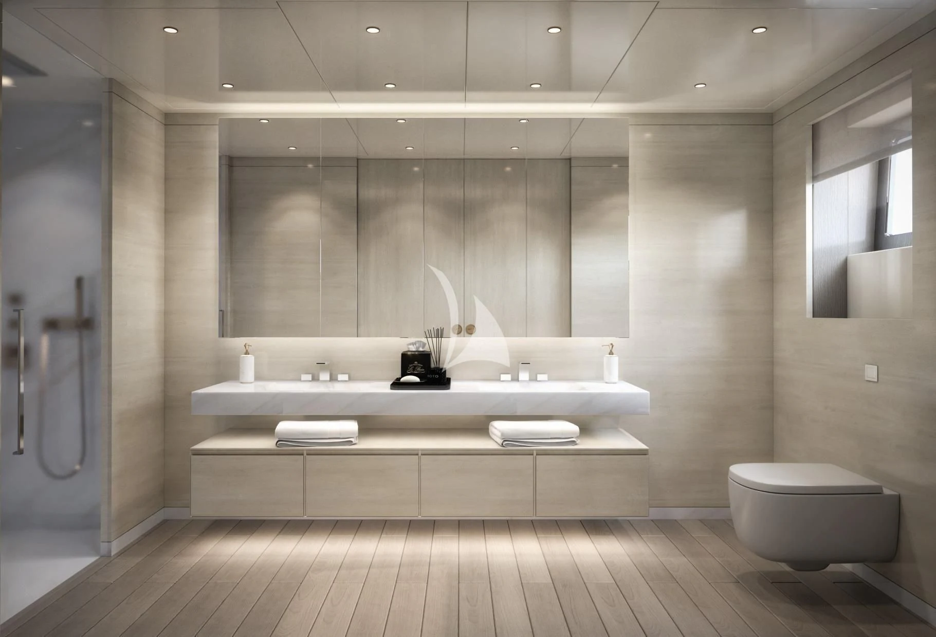 a bathroom with a large tub aboard BIRUBI Yacht for Sale