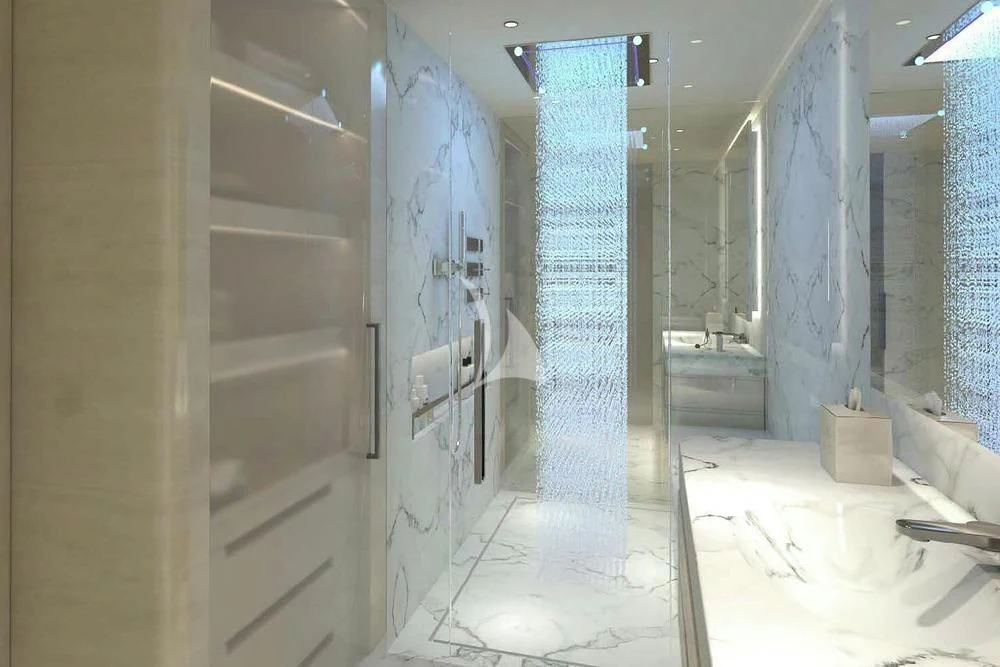 a room with a few tall columns aboard BIRUBI Yacht for Sale