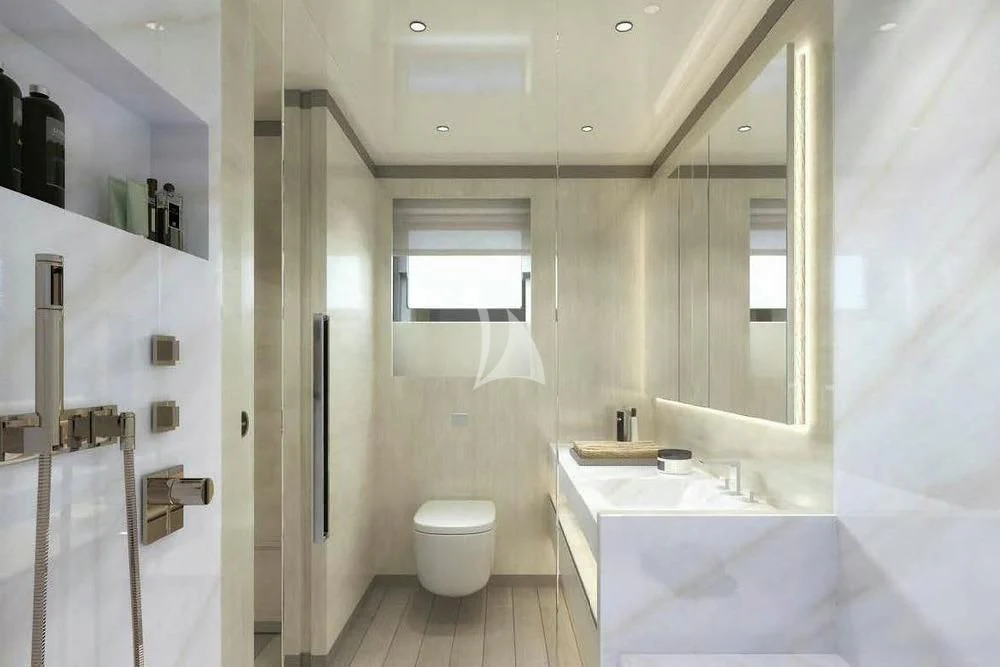 a bathroom with a toilet and a sink aboard BIRUBI Yacht for Sale