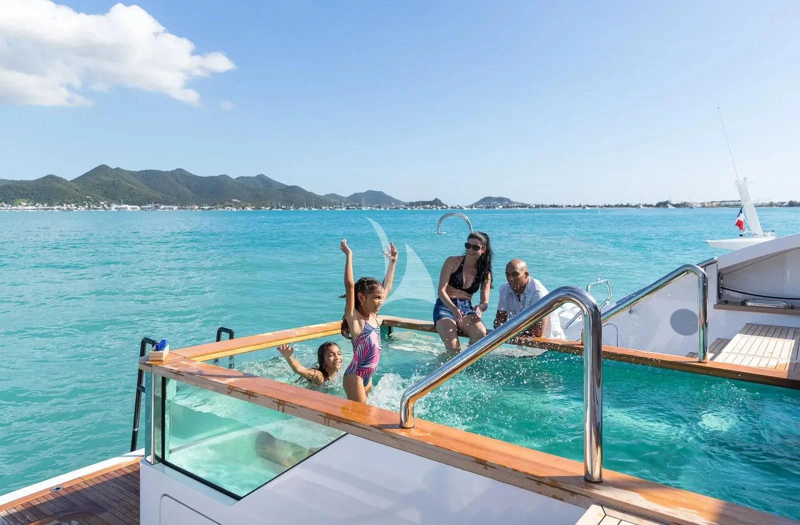 a group of people on a boat aboard BIRUBI Yacht for Sale