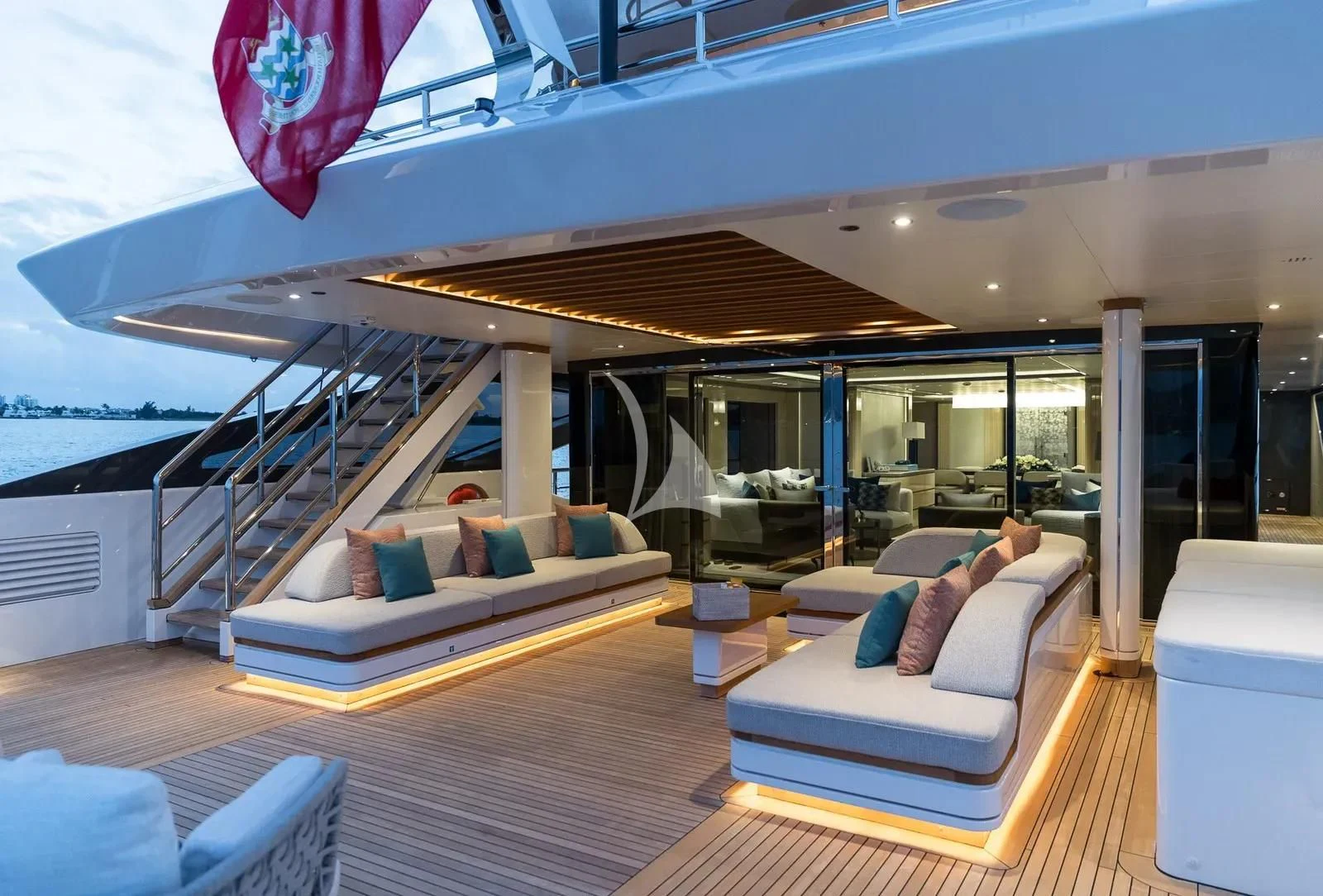 a modern house with a pool aboard BIRUBI Yacht for Sale