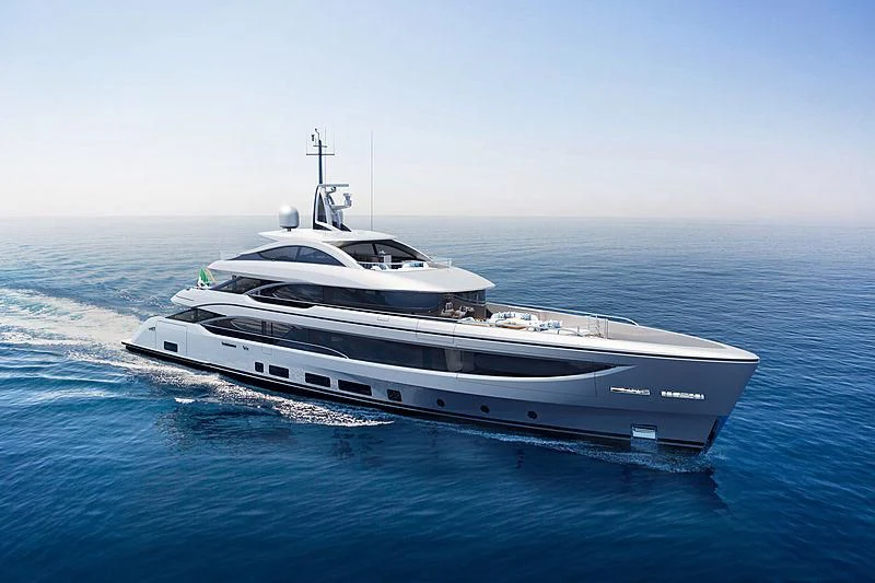 a white yacht in the water aboard BIRUBI Yacht for Sale