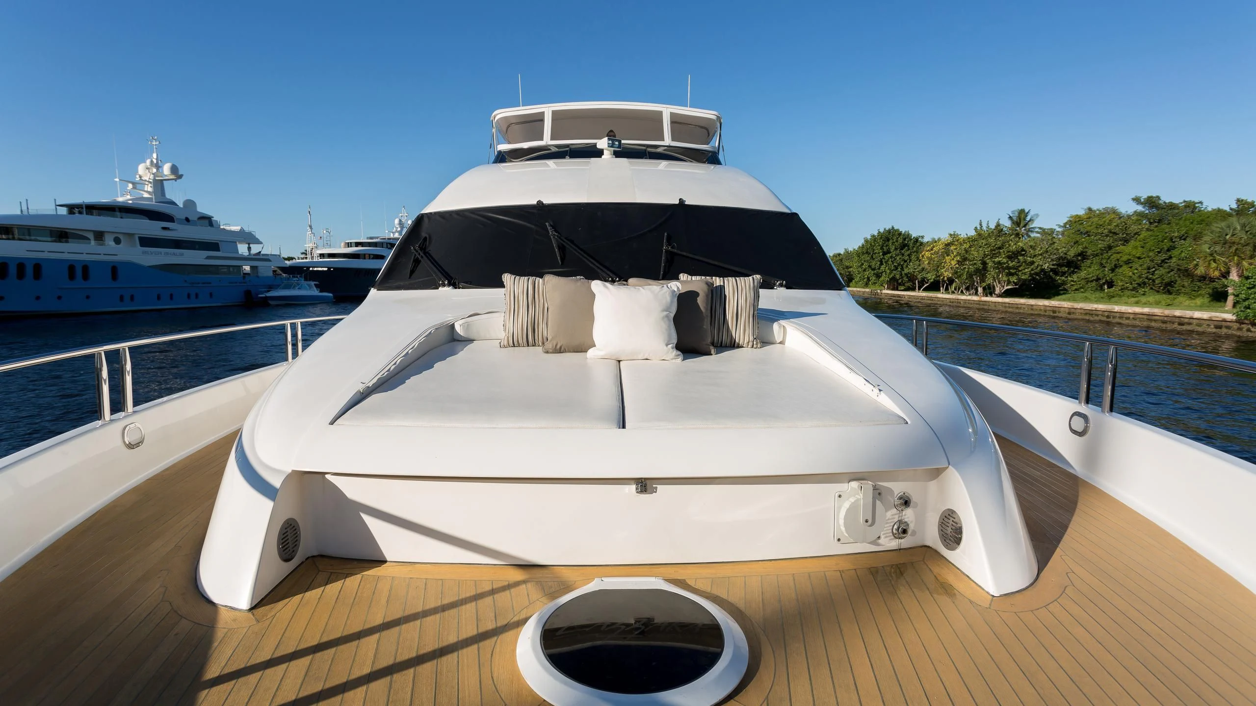 a boat on a dock aboard ALWAYS BAREFOOT Yacht for Sale