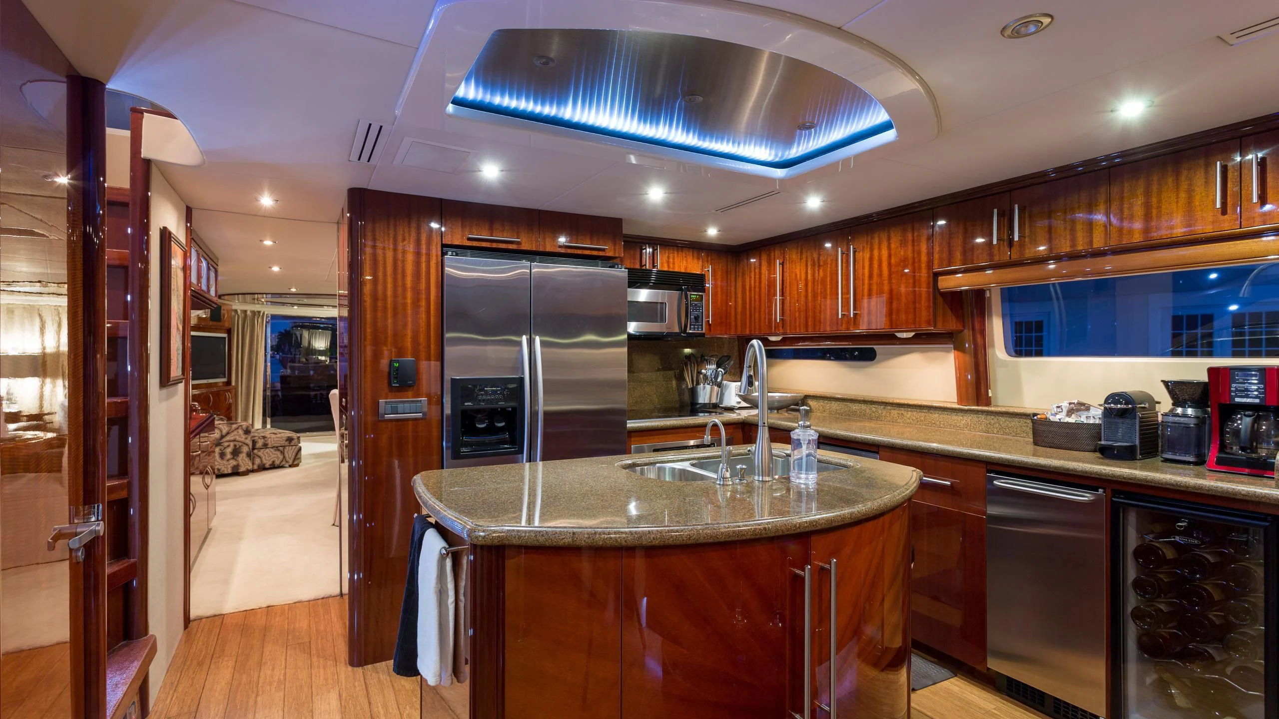 a kitchen with a large island aboard ALWAYS BAREFOOT Yacht for Sale