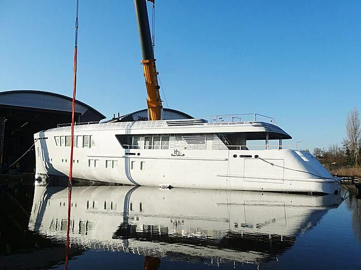 a large white boat in a body of water aboard CALLISTO Yacht for Sale
