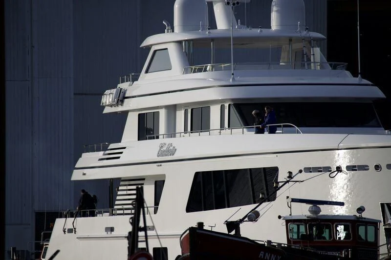 a white boat with a boat on it aboard CALLISTO Yacht for Sale
