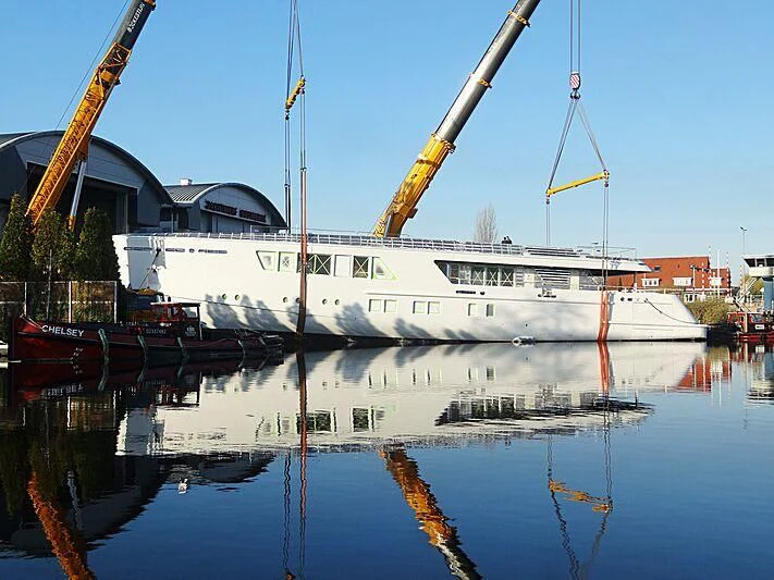 a boat docked at a pier aboard CALLISTO Yacht for Sale