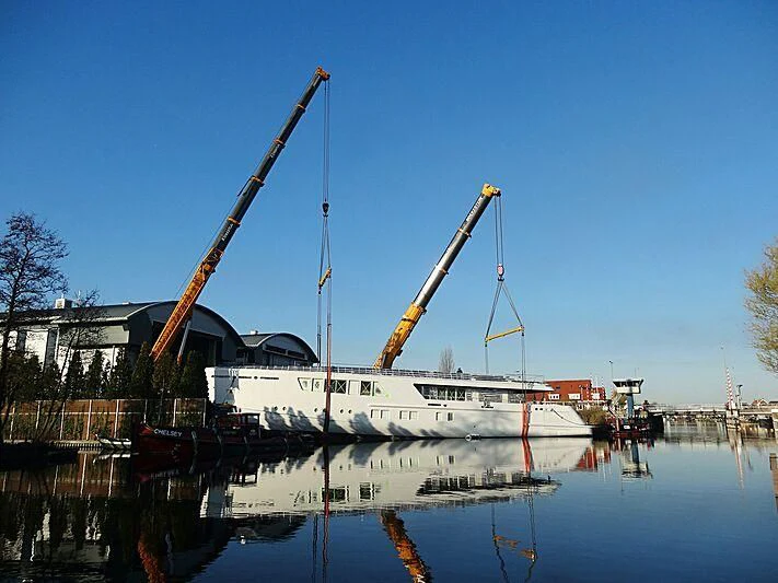a large crane on a boat aboard CALLISTO Yacht for Sale