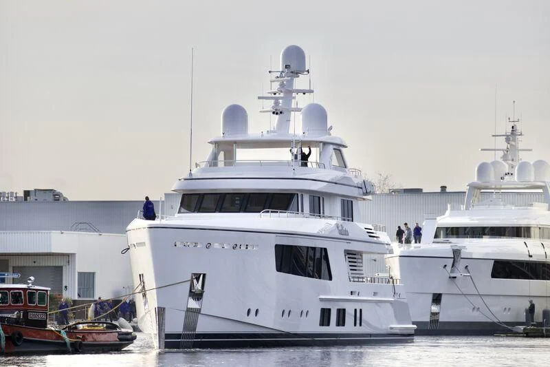 a group of boats in a harbor aboard CALLISTO Yacht for Sale