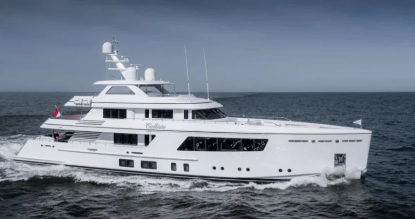 a white boat in the water aboard CALLISTO Yacht for Sale
