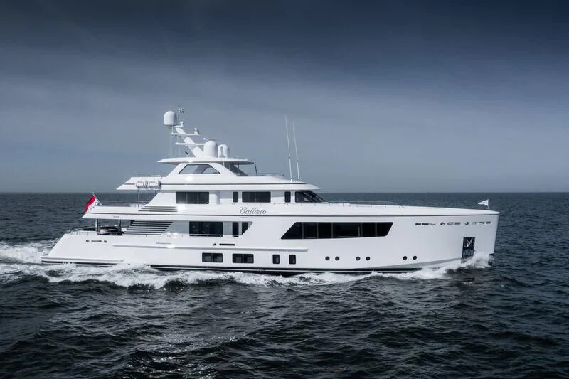 a white yacht in the water aboard CALLISTO Yacht for Sale
