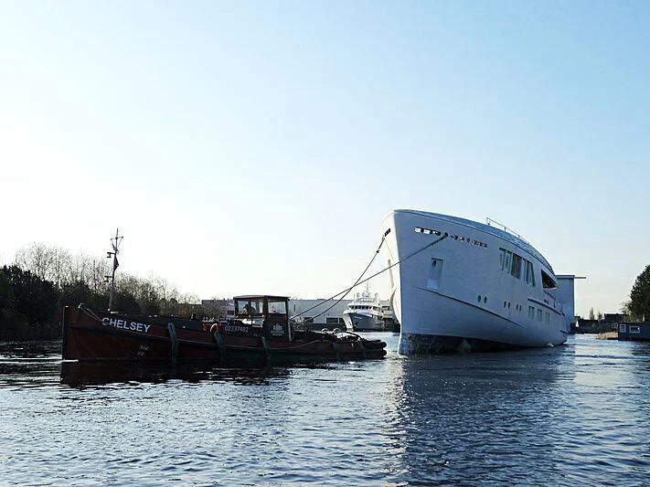 a boat is parked on the side of the water aboard CALLISTO Yacht for Sale
