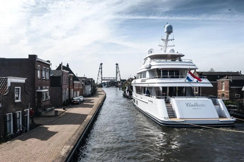 a large white boat docked aboard CALLISTO Yacht for Sale