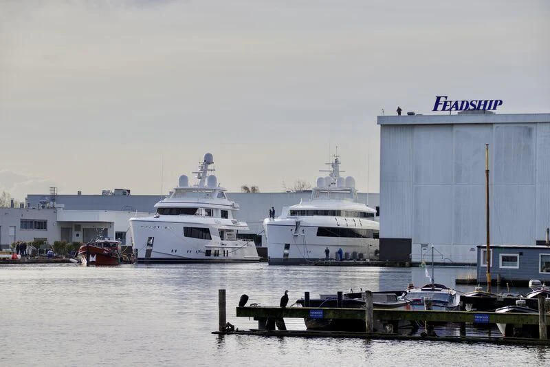 a group of boats in a harbor aboard CALLISTO Yacht for Sale