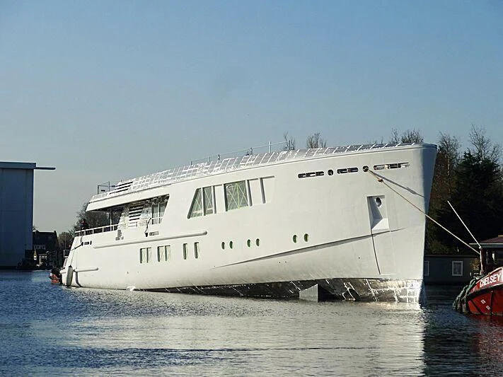 a large white boat in the water aboard CALLISTO Yacht for Sale