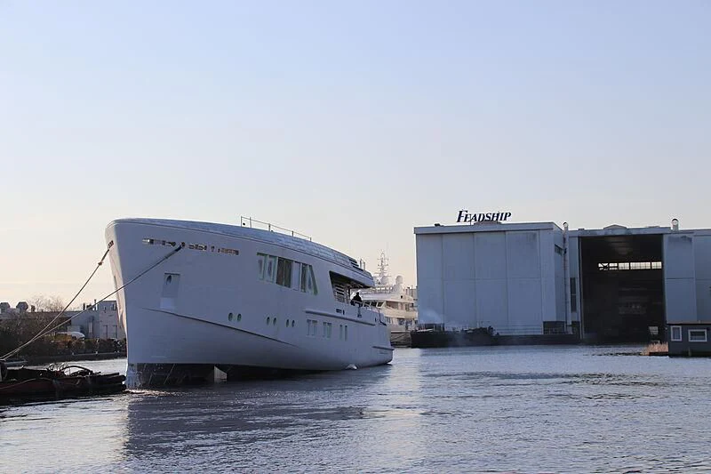a boat docked at a pier aboard CALLISTO Yacht for Sale