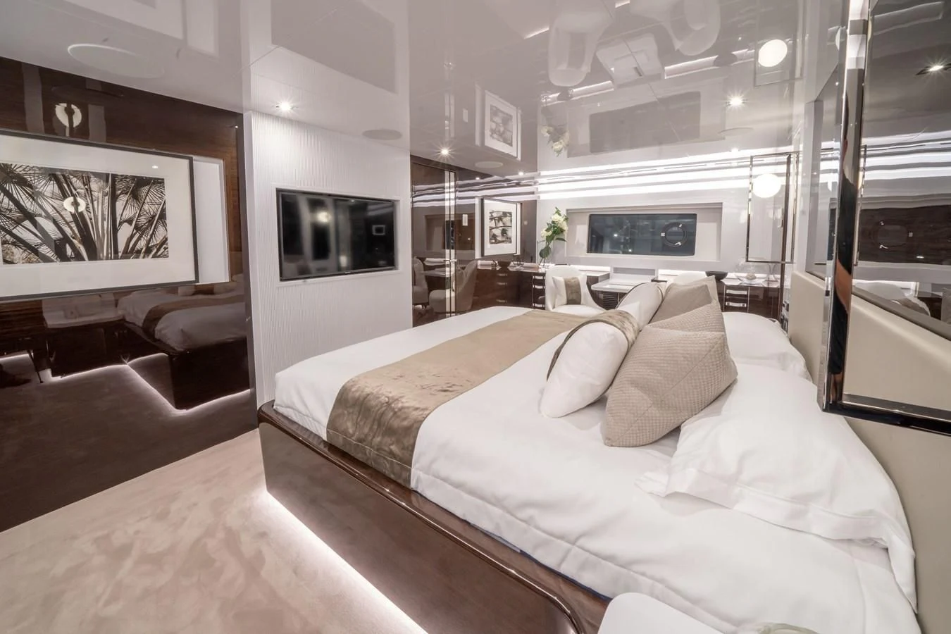 a large bedroom with a bed aboard OLIVIA RB Yacht for Sale