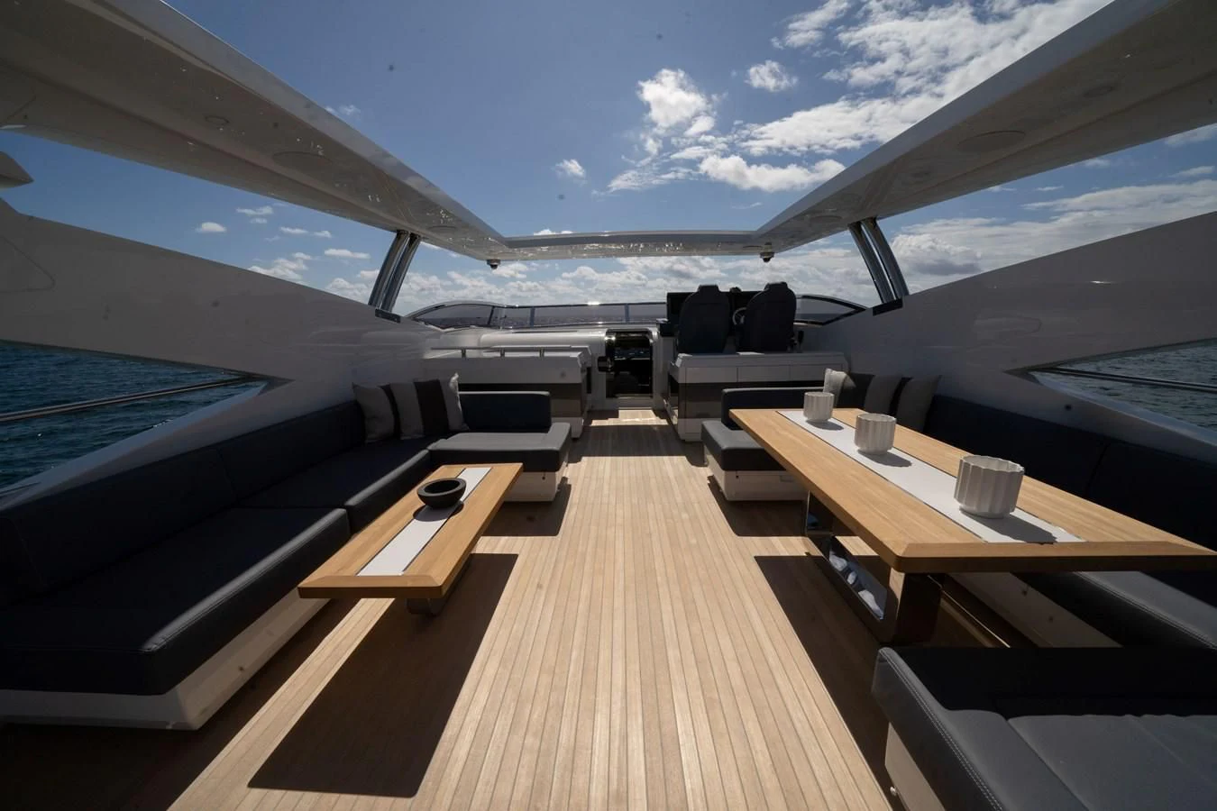 a deck with a view of the ocean and the deck aboard OLIVIA RB Yacht for Sale