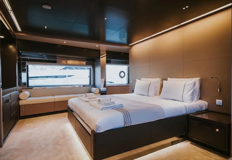 a bed in a room aboard MY WAY V Yacht for Sale