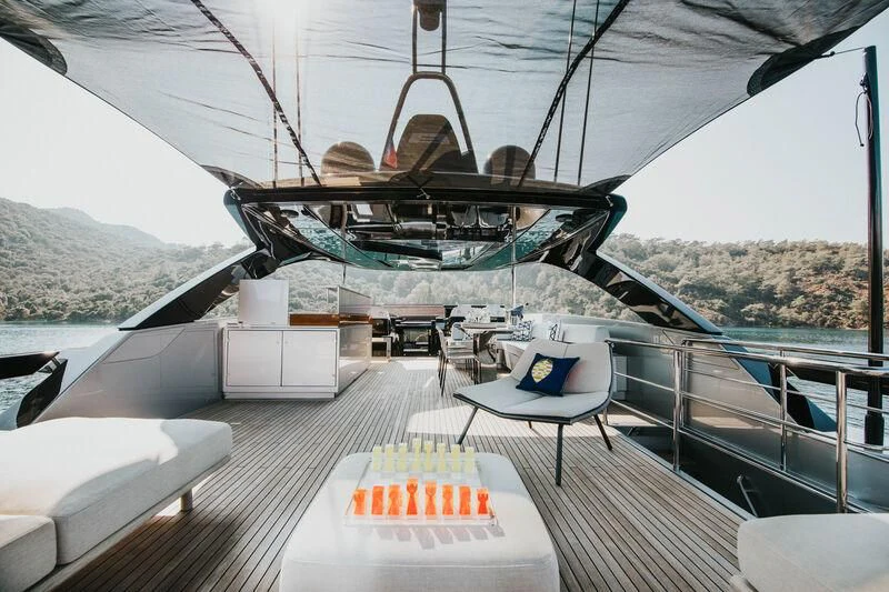 a boat on a deck aboard MY WAY V Yacht for Sale