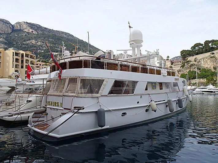 a boat docked in a harbor aboard BAHIRA II Yacht for Sale