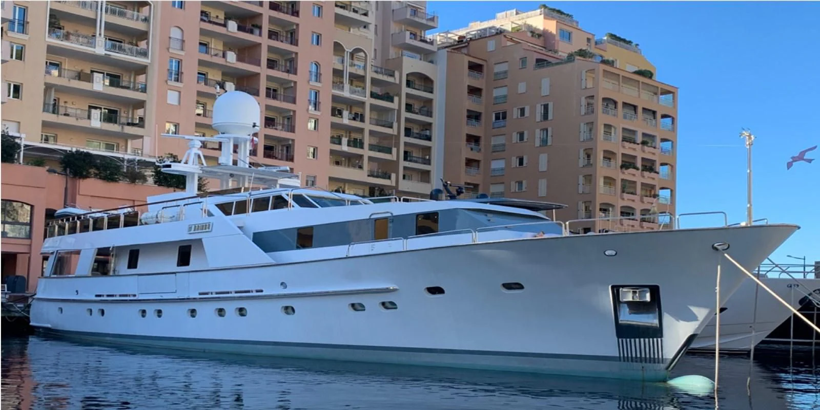 a large white boat in the water aboard BAHIRA II Yacht for Sale