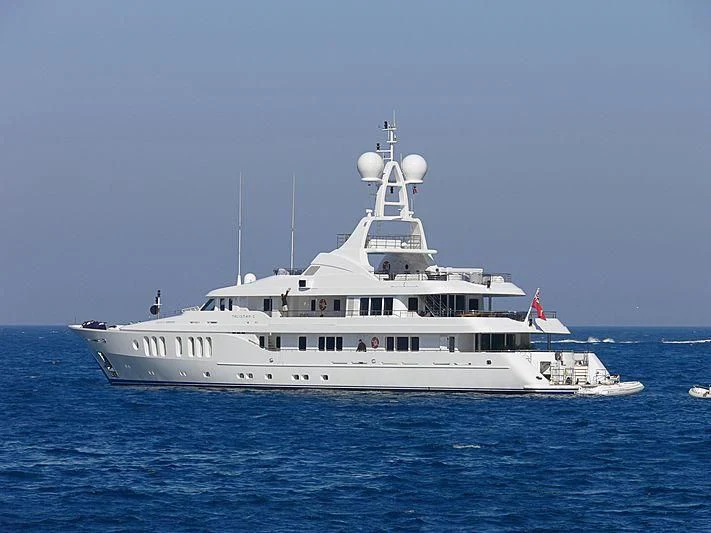 a large white boat in the water aboard TALISMAN MAITON Yacht for Charter