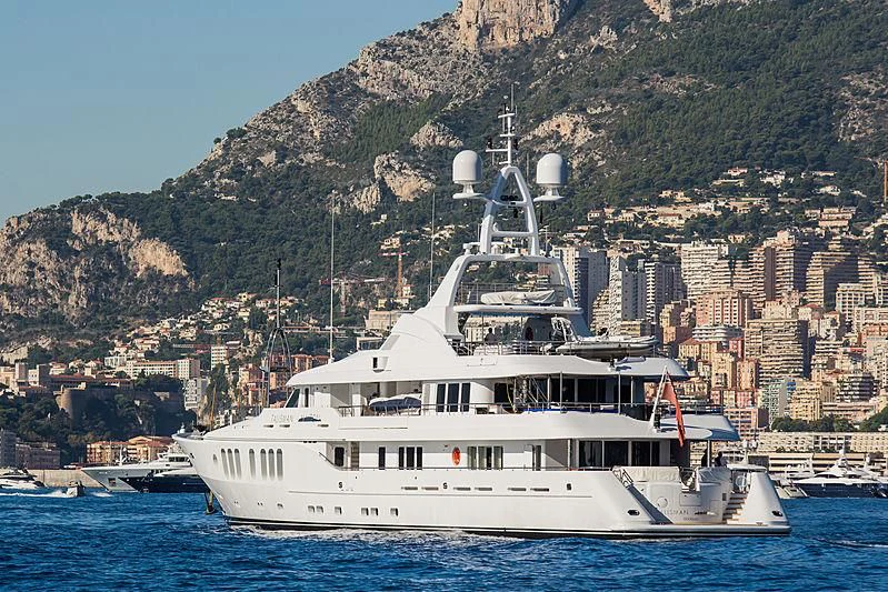 a large white boat in the water aboard TALISMAN MAITON Yacht for Charter
